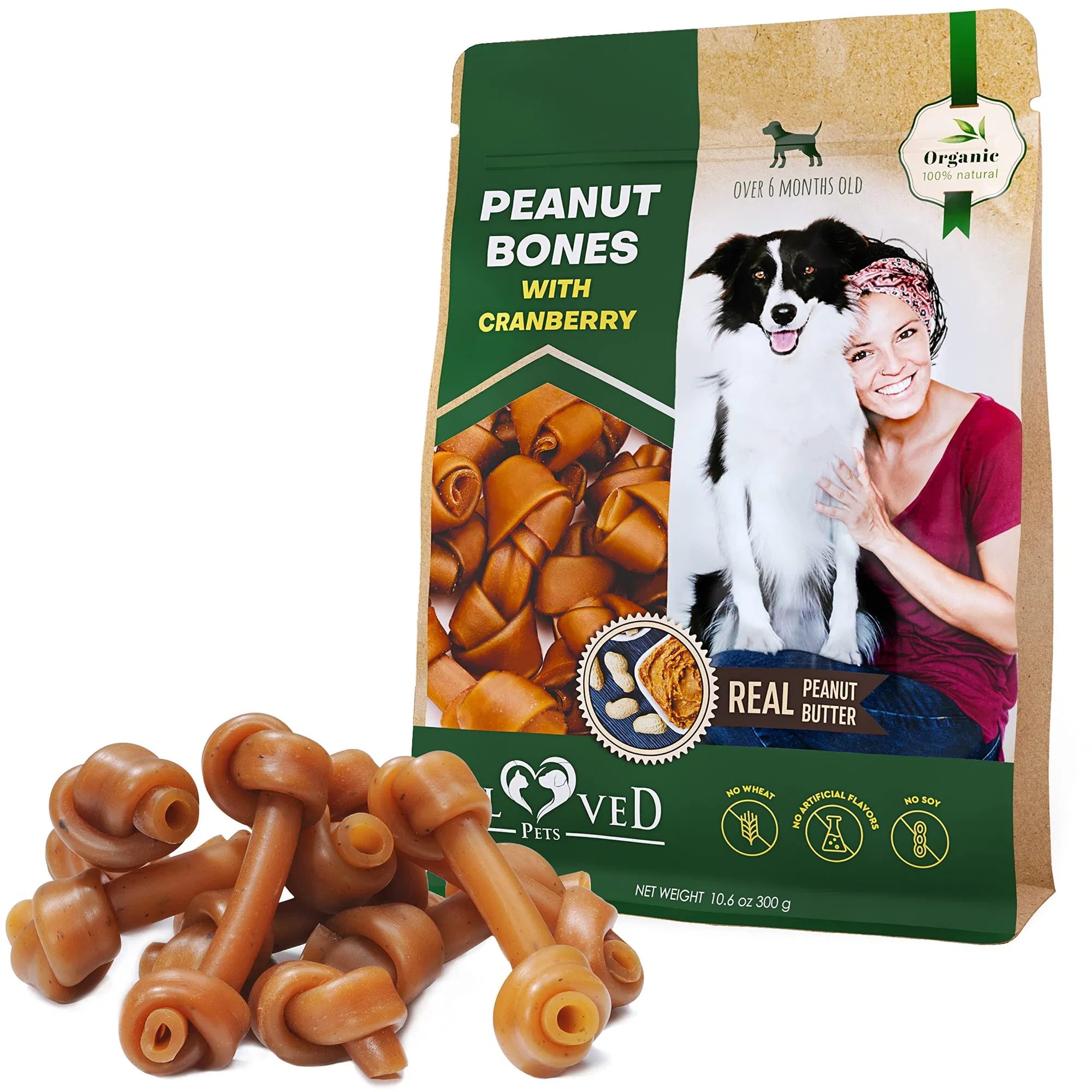 Dog Peanut Butter Bones With Cranberry Rawhide - Paw & Planet