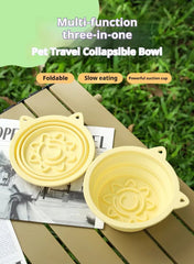 3-in-1 Pet Travel Collapsible Bowl Foldable Slow-Feeder With Strong Suction Cups  Portable Silicone Dog Bowl With Hook For Hanging On Collar/Backpack - Paw & Planet