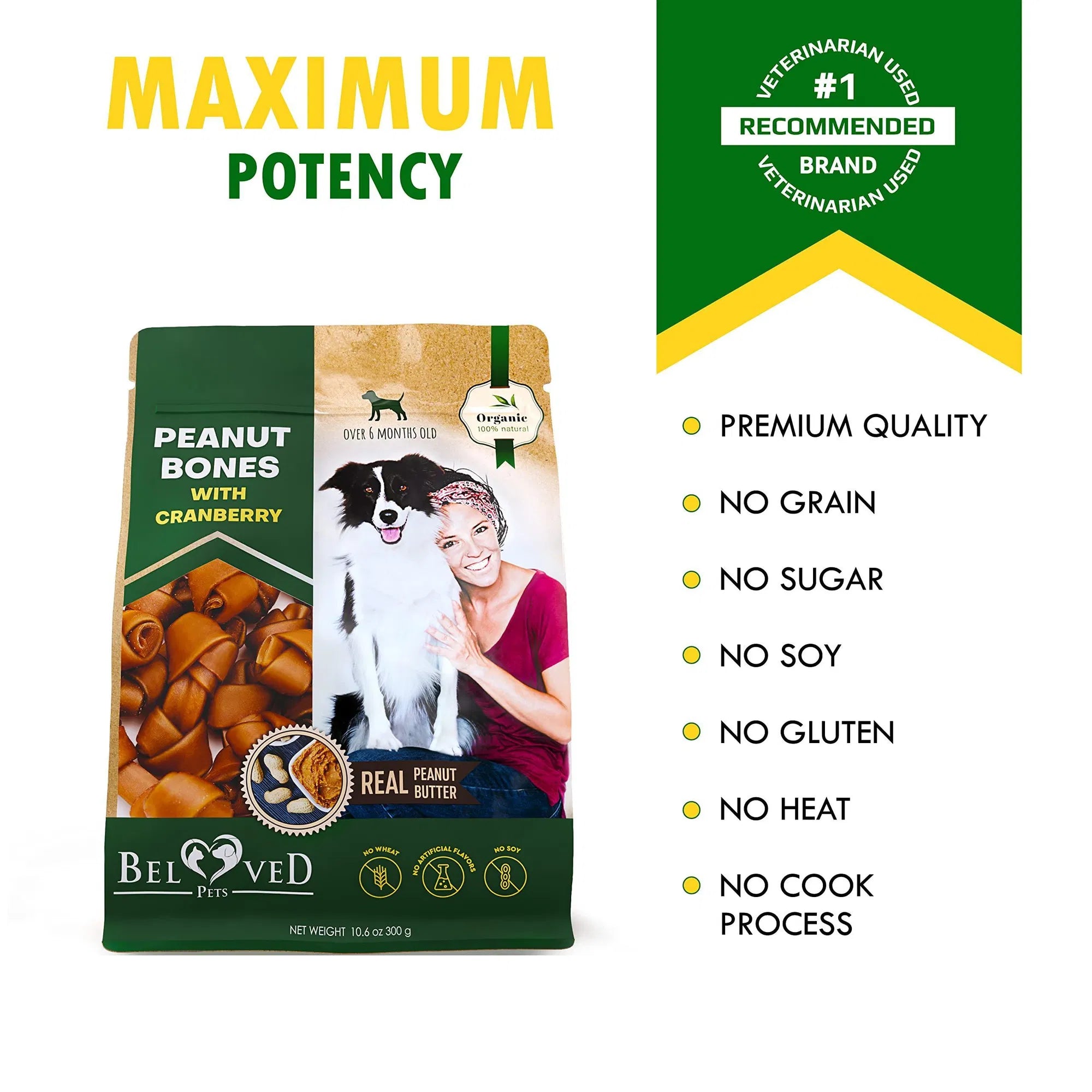 Dog Peanut Butter Bones With Cranberry Rawhide - Paw & Planet