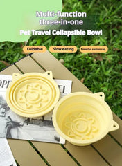 3-in-1 Pet Travel Collapsible Bowl Foldable Slow-Feeder With Strong Suction Cups  Portable Silicone Dog Bowl With Hook For Hanging On Collar/Backpack - Paw & Planet
